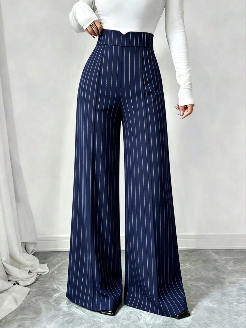 Multicolor Casual Women's Regular Fit Spring Fall Striped Wide Leg Pants